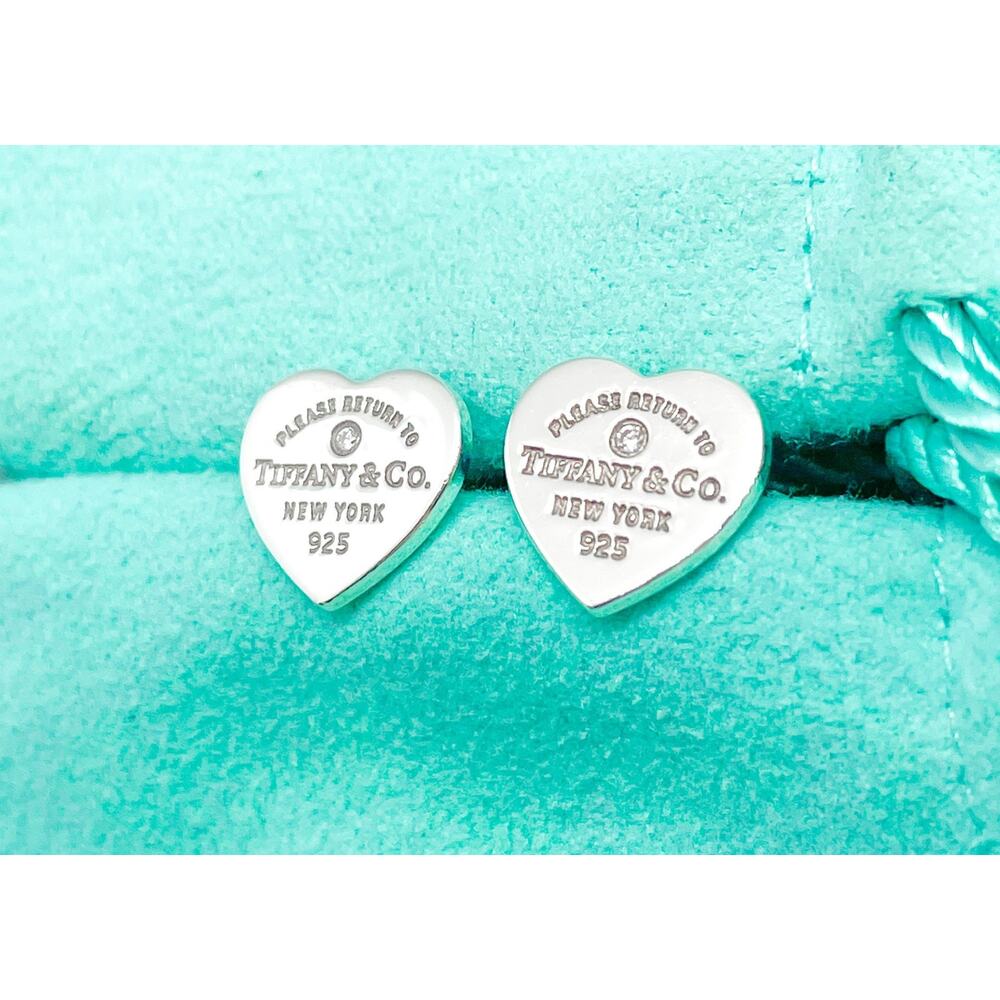 Tiffany & Co. Return to Tiffany Mini Heart Diamond Sterling Silver Stud Earrings - Picture 8 of 14